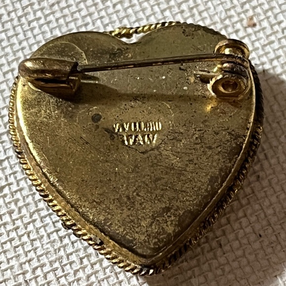 Vintage V Villani mini mosaic inlay heart brooch . Made in Italy - Picture 2 of 6